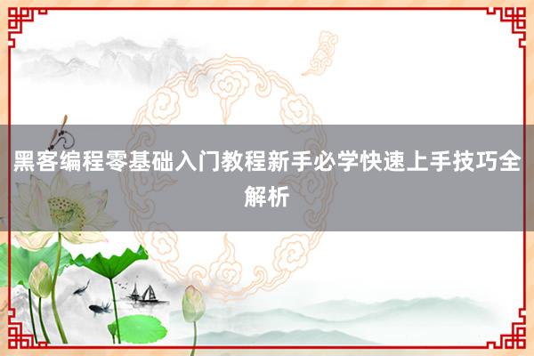 黑客编程零基础入门教程新手必学快速上手技巧全解析